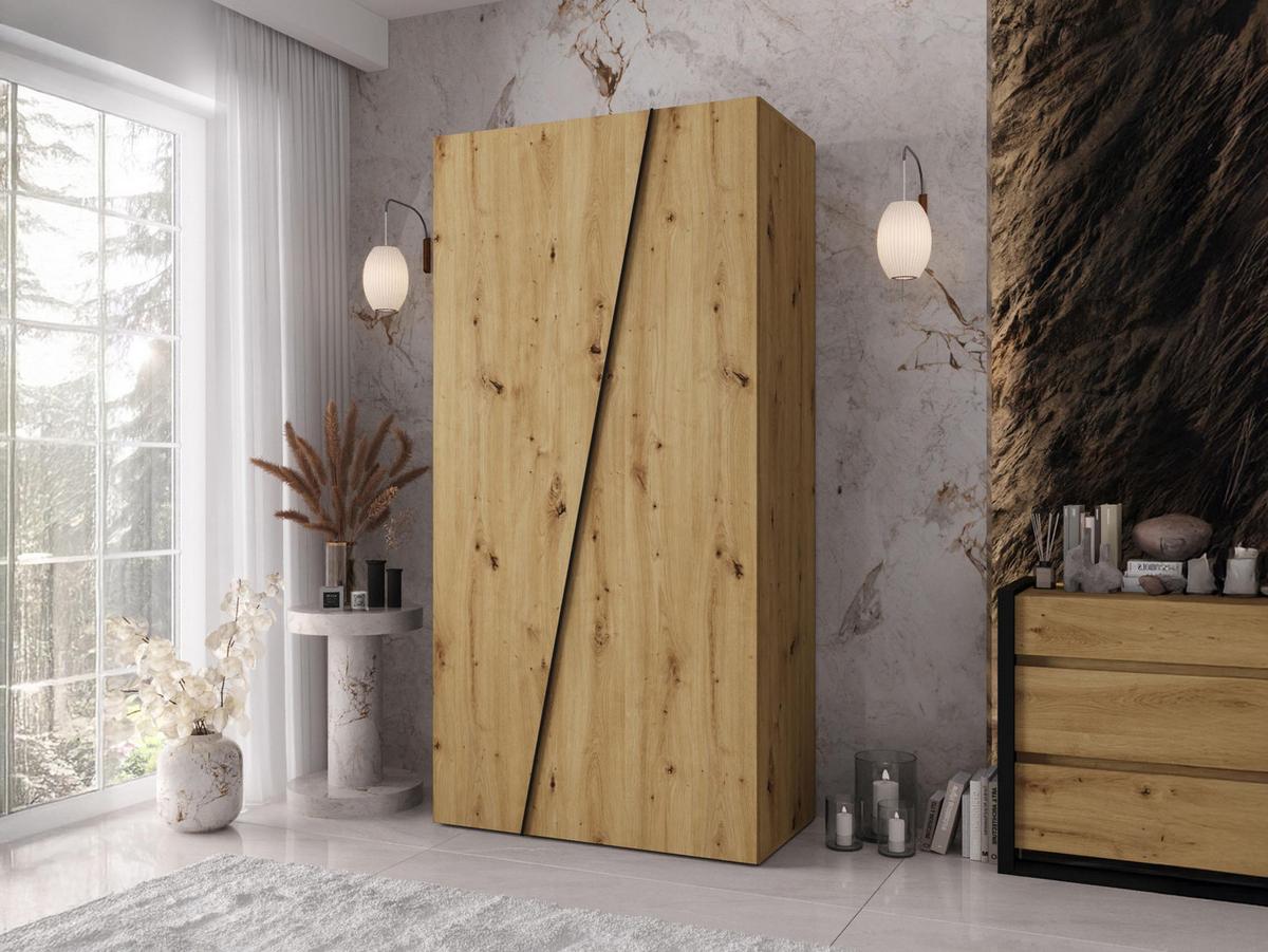 DREHTÜRENSCHRANK Zen 100 cm - Schwarz/Eiche Artisan, Holzwerkstoff/Kunststoff (100/202/50cm) - MIRJAN24