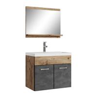 BADMÖBEL-SET Montreal 02 3 Teile Kastanien Eiche / Grau - 60 x 35 x 51 cm - Chromfarben/Dunkelgrau, Holz/Metall (60/51/35cm) - Badplaats