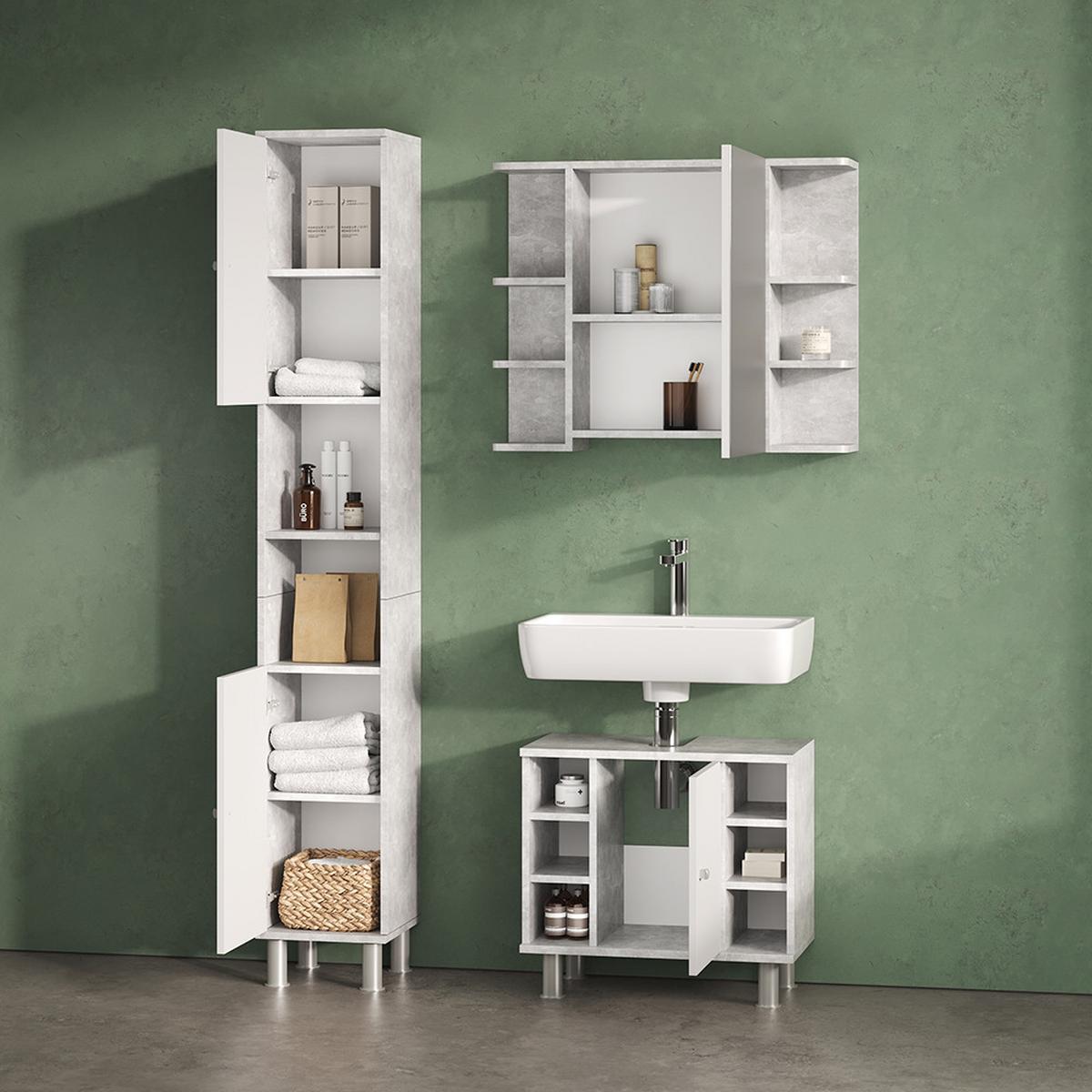 BADSCHRANK Fucino Beton 30 x 190 cm - Grau, Holzwerkstoff (30/190/30cm) - Livinity®