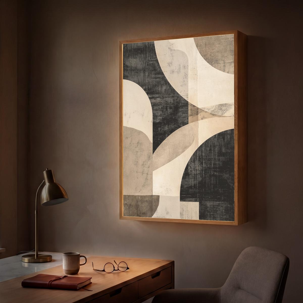 WANDLEUCHTE MIT AKKU Abstrakt - Formen - Modern - Beige 60x90 cm - Grau, Holzwerkstoff (60/90/8cm) - OnlyWow