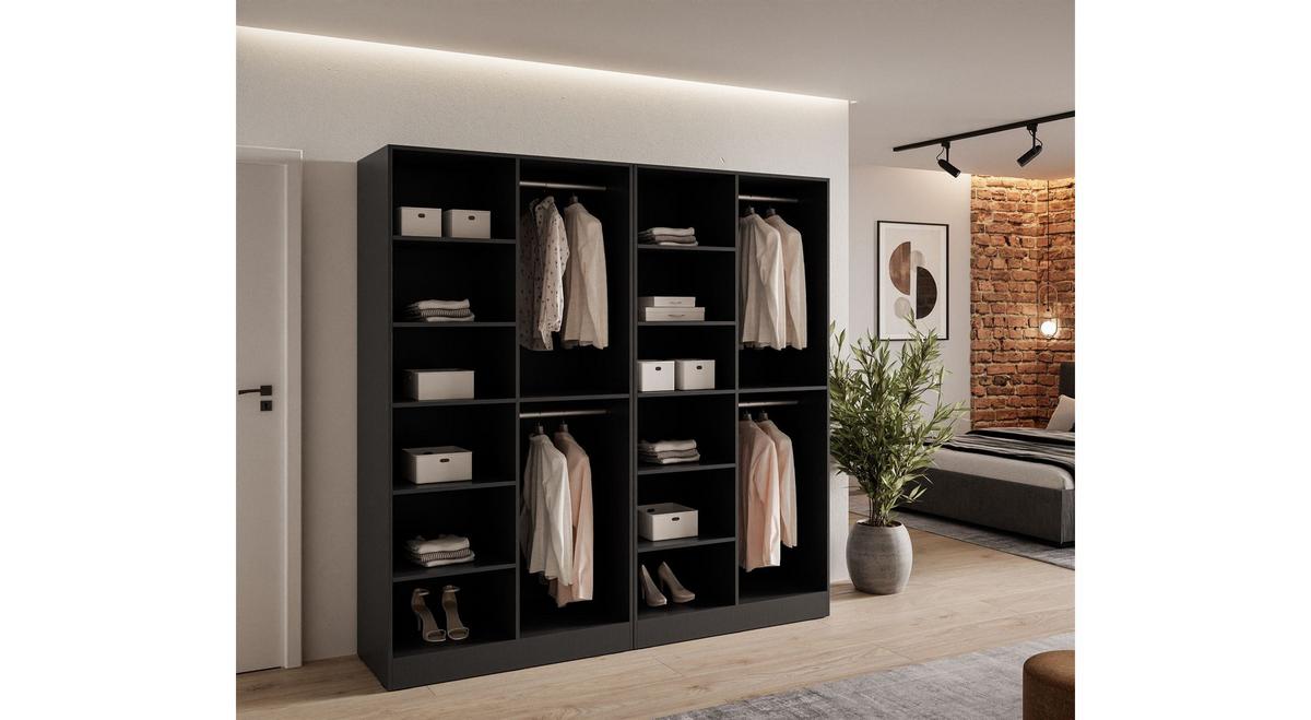 KLEIDERSCHRANK SANDBOX LOFT 200 202/49/200 cm Schwarzgraphit / Schwarzgraphit + Eiche Wotan ohne LED ohne Zusatzböden - Eiche Wotan/Schwarz, Holzwerkstoff/Kunststoff (202/200/49cm) - Lookway