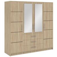 DREHTÜRENSCHRANK Bali 4-Türen, mit 3 Schubladen und Spiegel, Sonoma eiche - Sonoma Eiche, Holzwerkstoff (196/200/58cm) - Beautysofa