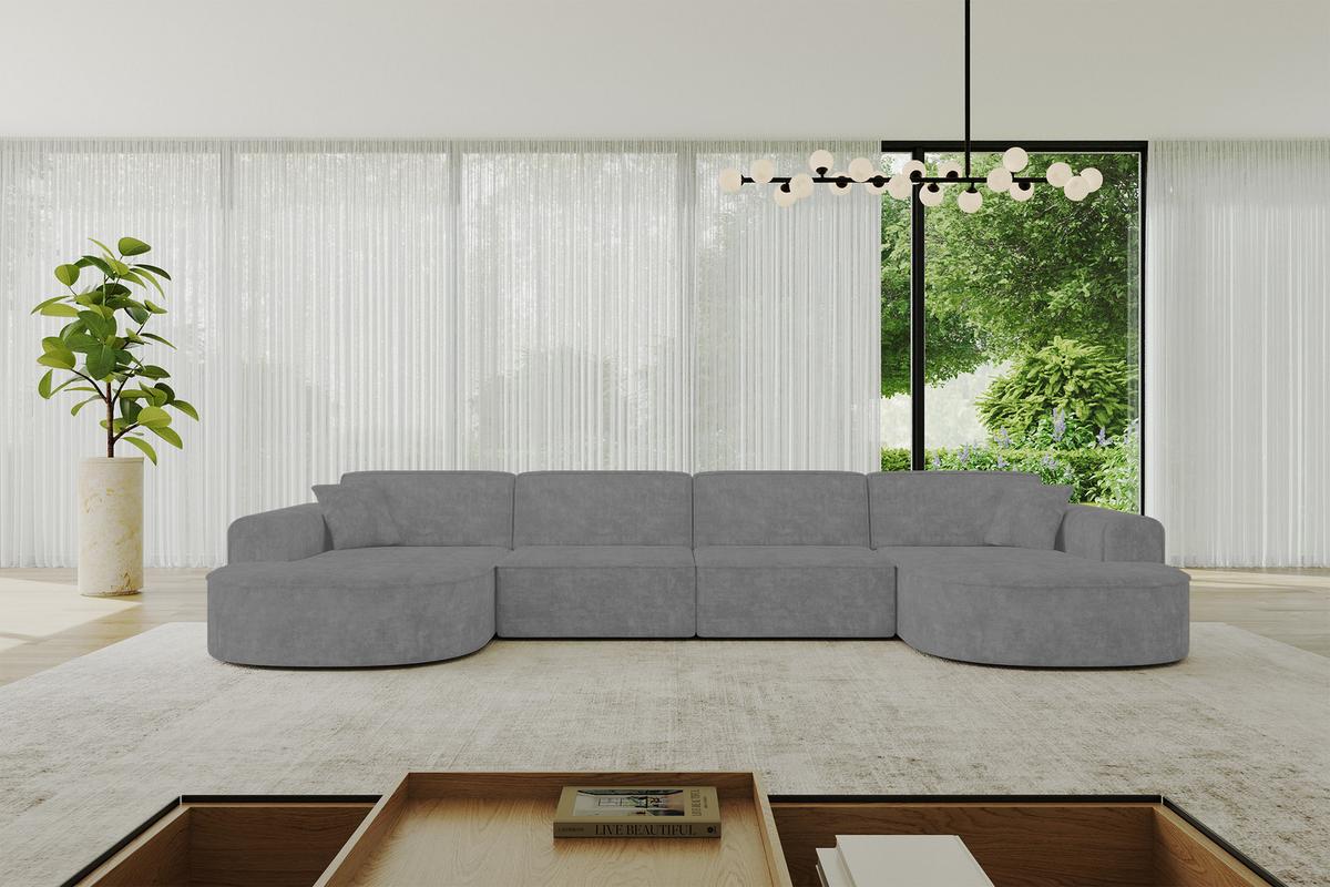 WOHNLANDSCHAFT MARI-U2 - 388x171x79 cm Grau Velours - Schwarz/Grau, Holzwerkstoff/Kunststoff (388/79/171cm) - ALTDECOR