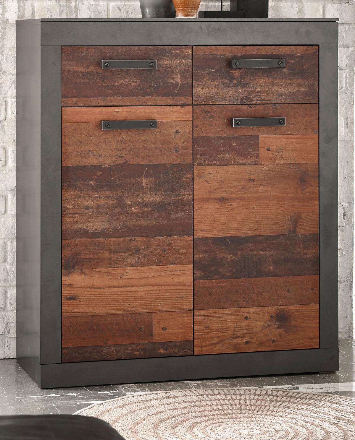 KOMMODE Old Used Wood Shabby Design mit grau, 92 x 104 cm - Dunkelgrau/Braun, Holzwerkstoff/Kunststoff (92/104/40cm) - Furn.Design