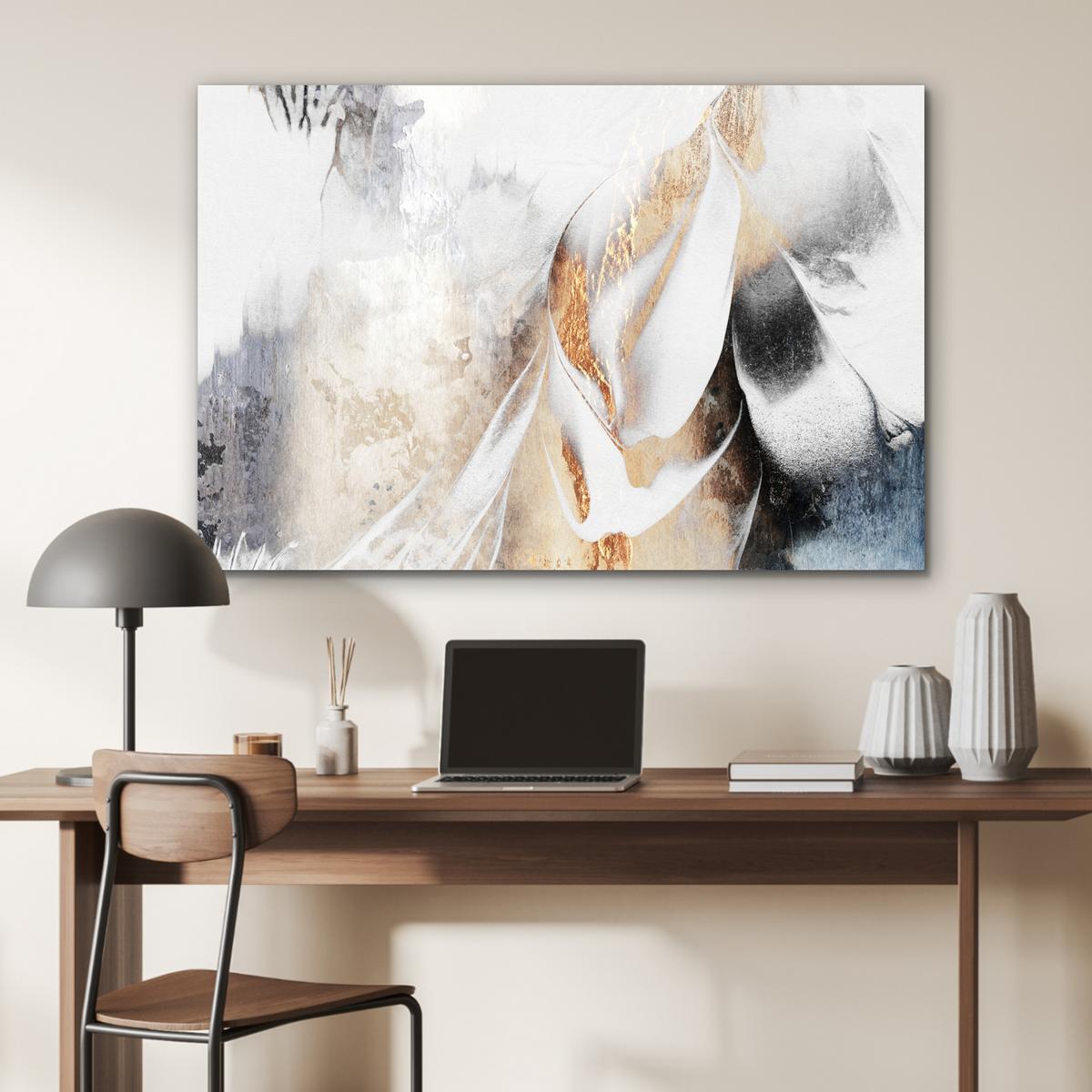 METALLBILD Luxus - Abstrakt - Gold - Weiß Deko Groß 120x80 cm - Goldfarben, Metall (120/80cm) - MuchoWow