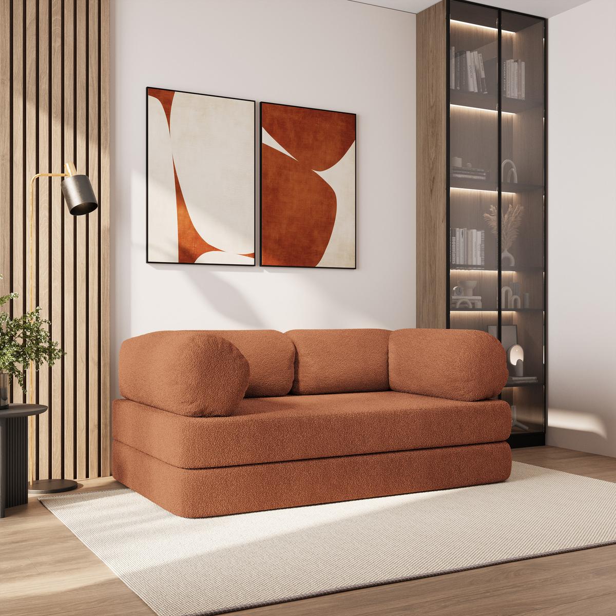 BETTSOFA EIREN aus Schaumstoff Bucle-Stoff Orange Schlaffunktion - Orange, Textil (170/68/80cm) - MASSENO