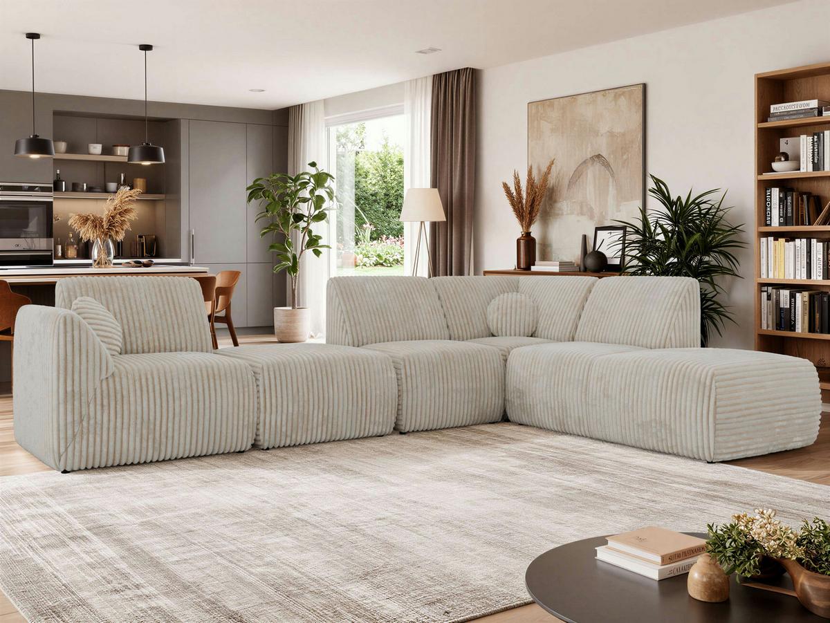 ECKSOFA NOARA 6M L Beige Cord - Rechts - Beige/Schwarz, Kunststoff/Textil (355/244cm) - MKS