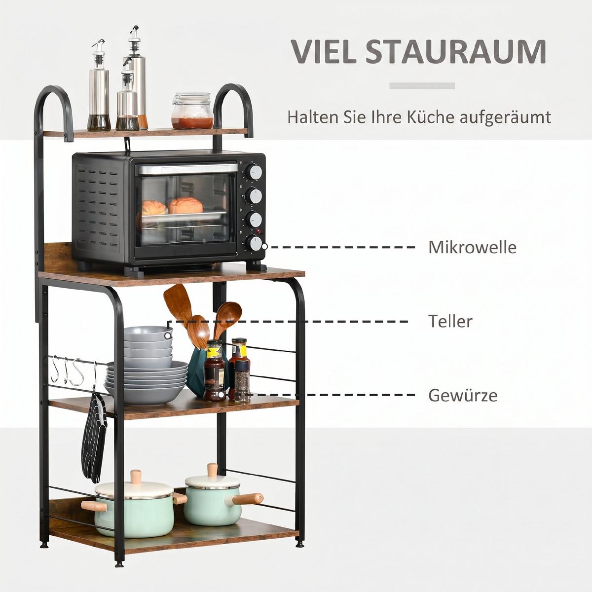 KÜCHENREGAL Holzwerkstoff Stahl Rustikal Braun - Braun, Holzwerkstoff (40/125/60cm) - HOMCOM