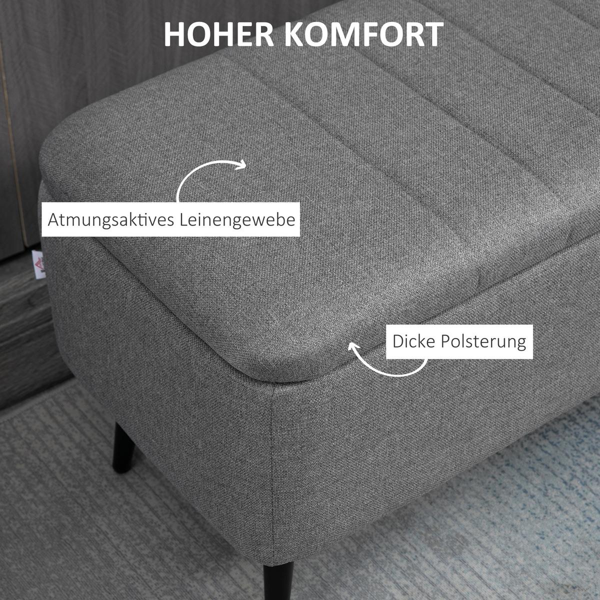 TRUHENBANK mit Stauraum, leinenoptik mit Stahlbeine - Grau, Kunststoff (40/44/102cm) - HOMCOM