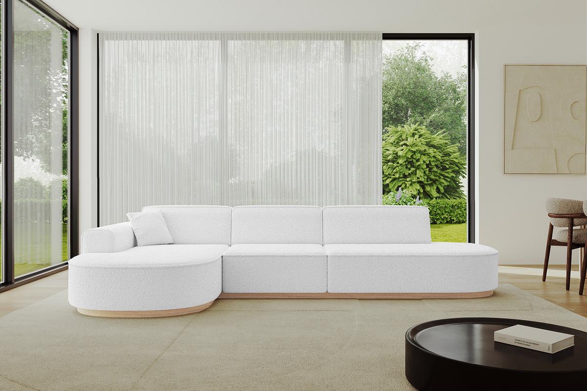 ECKSOFA Ottomane Links MARI-L2-v1 - 328x171x83 cm Weiß Bouclé - Weiß, Holzwerkstoff/Textil (328/171cm) - ALTDECOR
