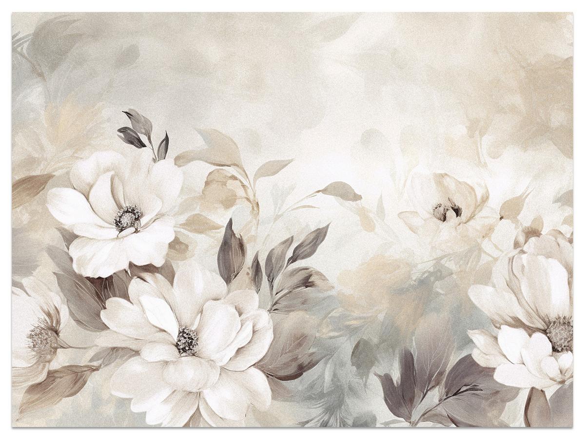 FOTOTAPETE für Schlafzimmer Abstrakte Creme Blumen Aquarell 300x210 - Beige/Braun, Papier (300/210cm) - Muralo
