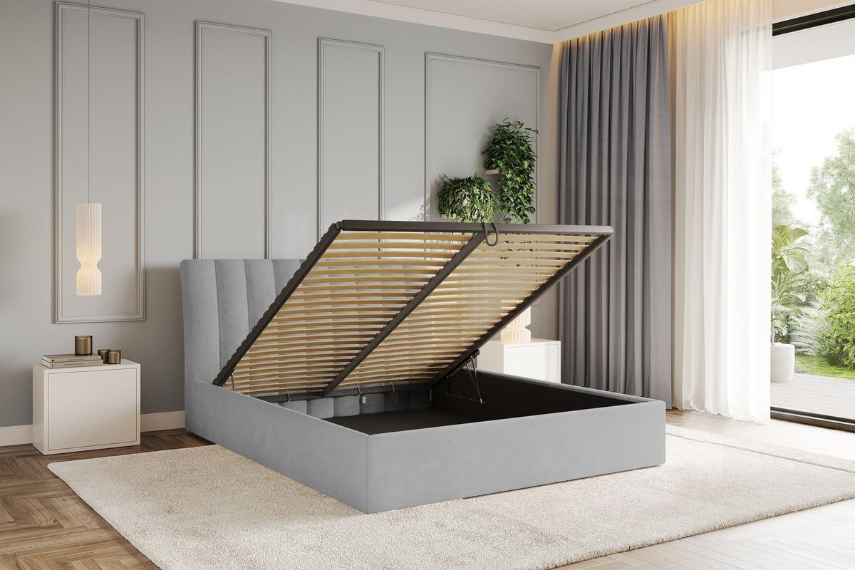 POLSTERBETT mit Bettkasten und Lattenrost, Boxbett ohne Matratze - ILAN 160x200 Grau - Hellgrau, Holzwerkstoff/Textil (160/200cm) - ALTDECOR