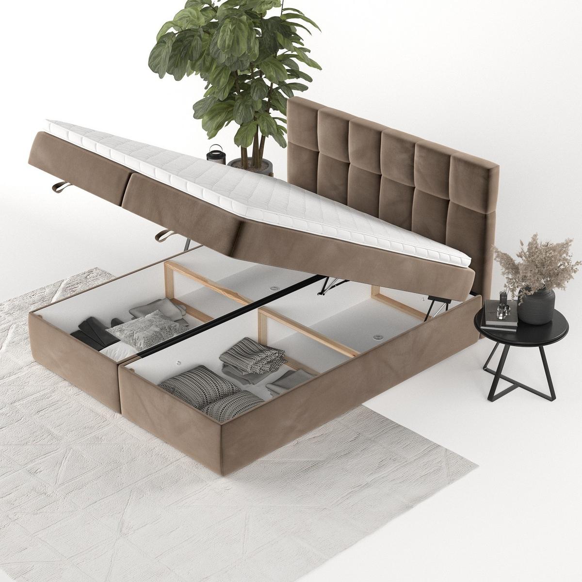 BOXBETT Savio 140/200 cm Braun im Paros Stoff - Schwarz/Braun, Holz/Holzwerkstoff (140/200cm) - AltaBeds