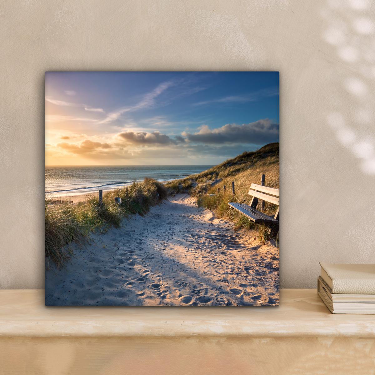 LEINWANDBILD Sonnenuntergang - Strand - Düne - Gras - Ufer Deko Wohnzimmer 20x20 cm - Sandfarben, Textil (20/20cm) - MuchoWow