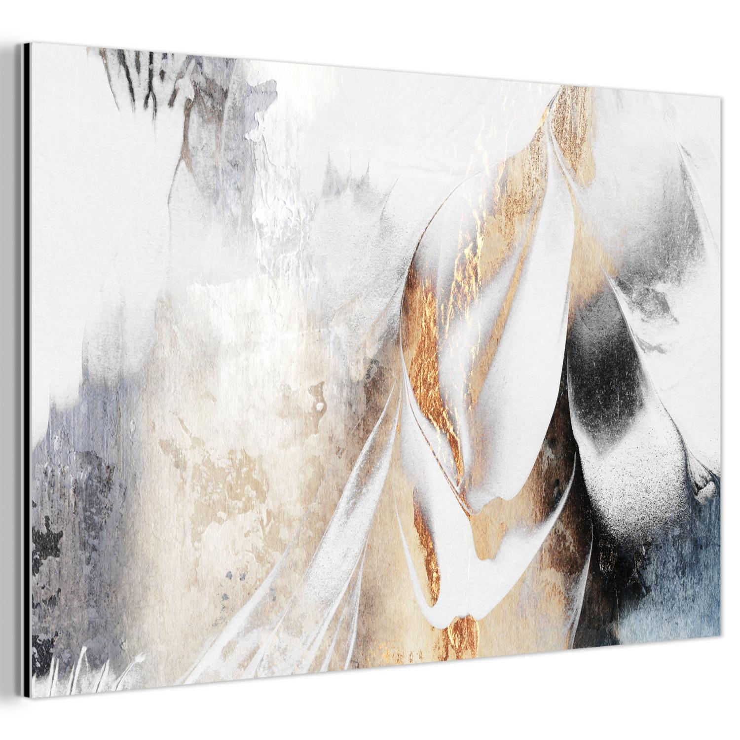 METALLBILD Luxus - Abstrakt - Gold - Weiß Deko Groß 120x80 cm - Goldfarben, Metall (120/80cm) - MuchoWow