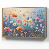 WANDLEUCHTE MIT AKKU Blumen - Natur - Aquarell - Kunst 100x70 cm - Multicolor, Holzwerkstoff (100/70/8cm) - OnlyWow