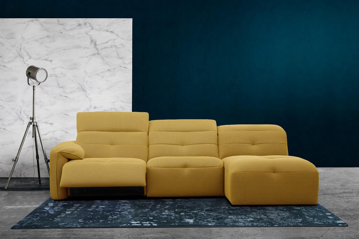 ECKSOFA TRENTO 4-Sitzer mit 1 Relaxfunktion, gelb - Gelb/Schwarz, Holzwerkstoff/Kunststoff (262/165cm) - Wozimo