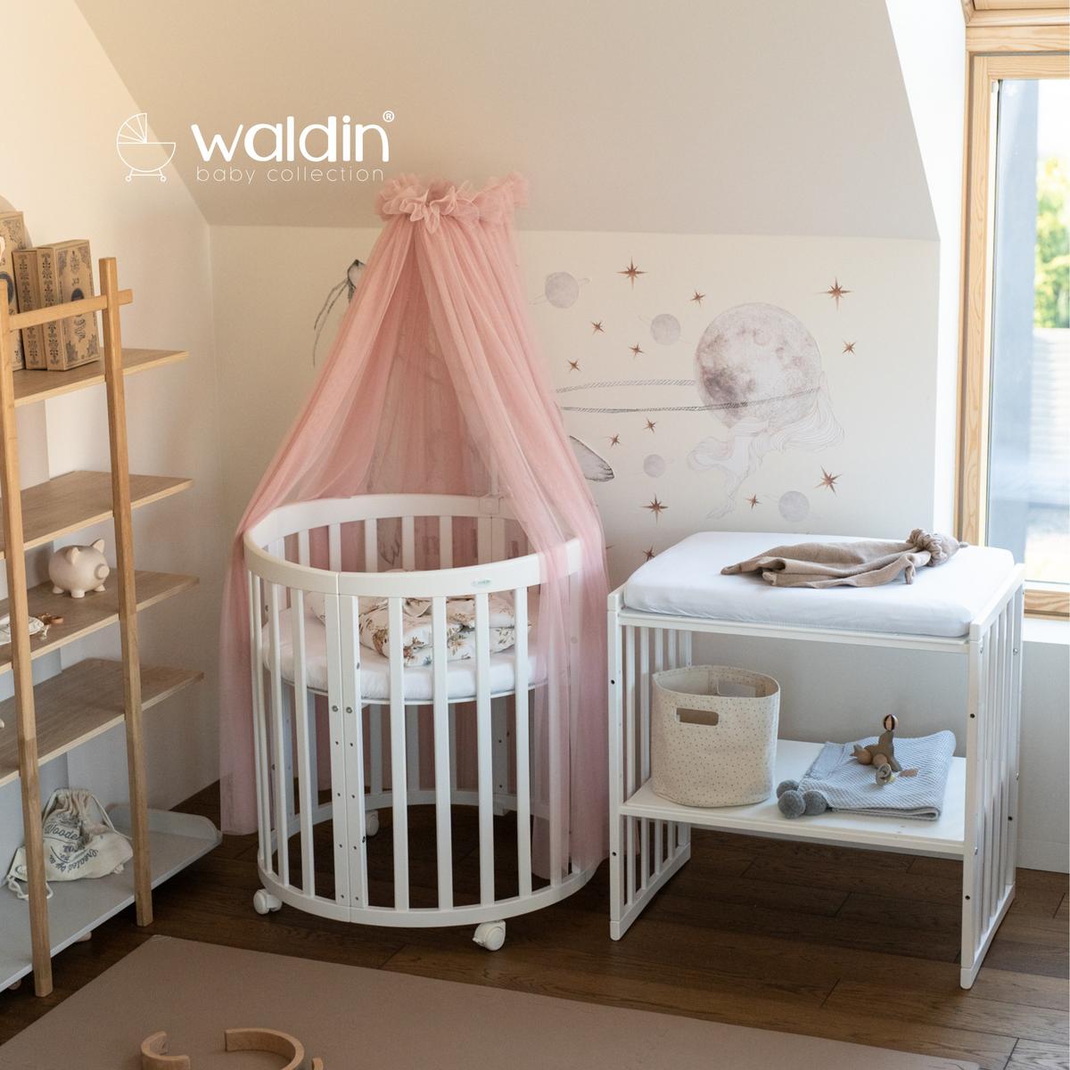 BABYBETT NATUR OVAL 7in1 mit Matratze und Himmelset - Naturfarben/Rosa, Holz/Textil (73/125cm) - waldin