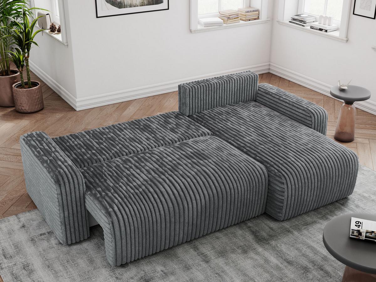 ECKSOFA ARGOS Dunkelgrau Cord - Dunkelgrau/Schwarz, Kunststoff/Textil (245/150cm) - MKS
