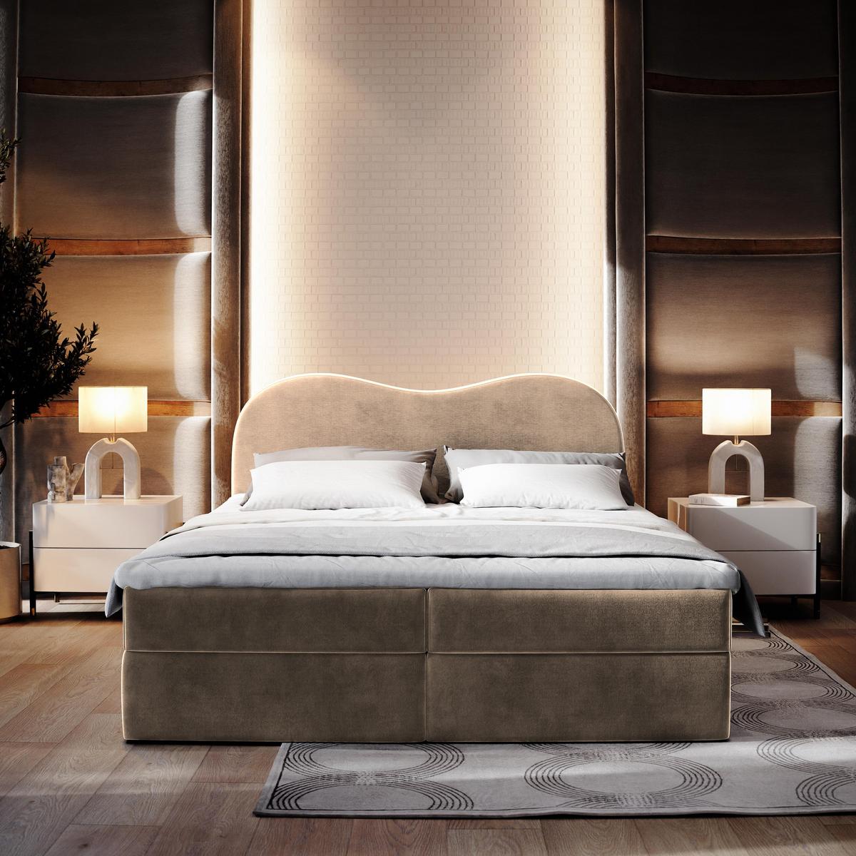 BOXBETT FLUVIA M 140x200 cm mit Matratze und Topper - Beige - Beige, Holz (140/200cm) - MASSENO