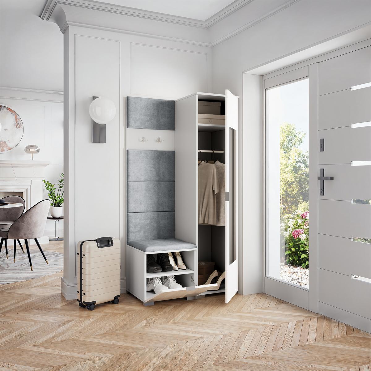 GARDEROBENSCHRANK VIRA 95/181/51 cm Modern Weiß - Hellgrau/Weiß, Holzwerkstoff (95/181/51cm) - MASSENO