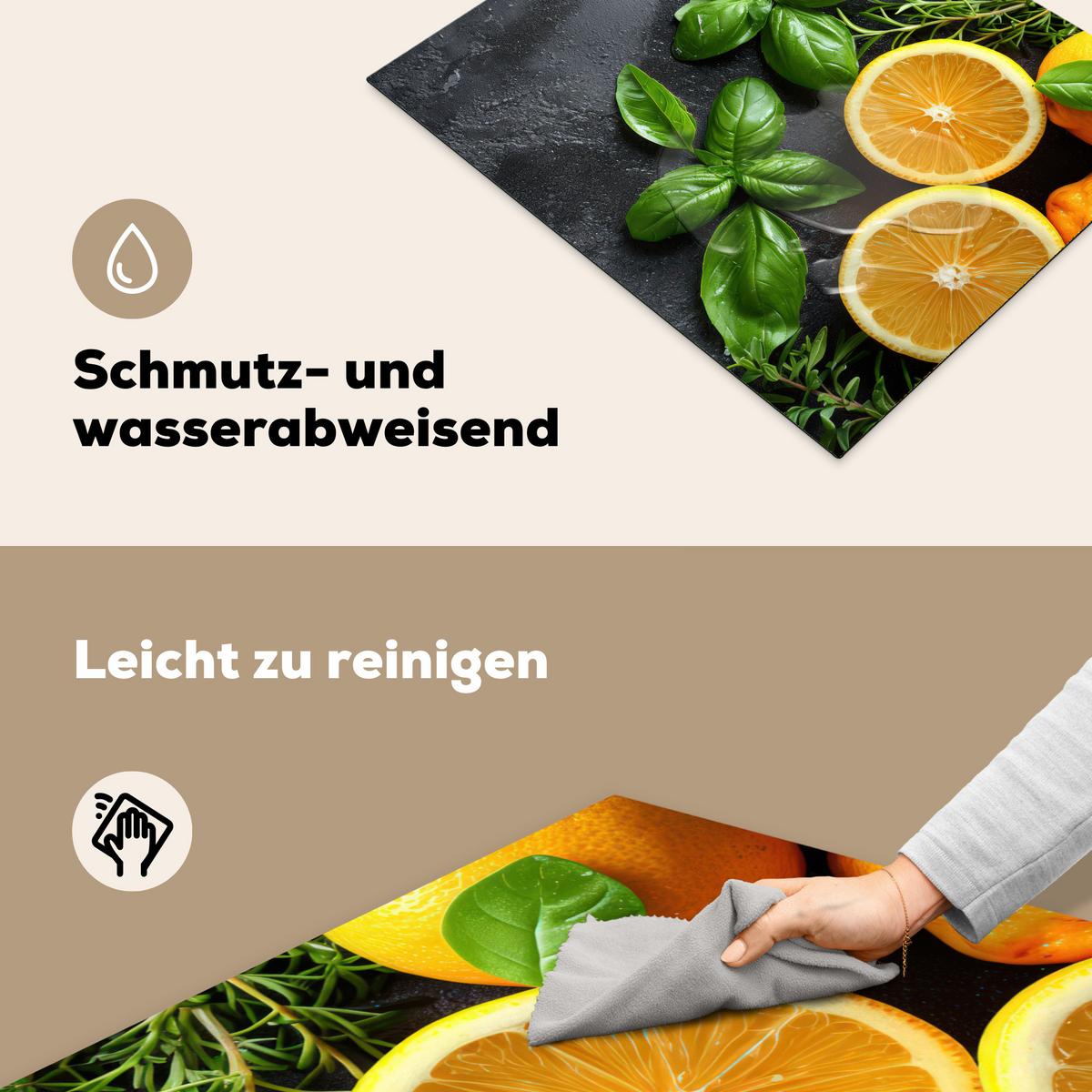 HERDABDECKPLATTE Obst - Grau - Konkret - Orange - Pflanzen Herdabdeckung Induktionsfeld 65x52 cm - Anthrazit, Kunststoff (65/52/0.2cm) - MuchoWow