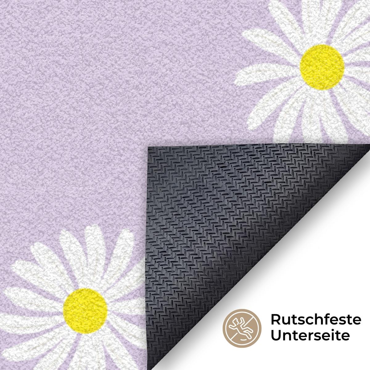 FUSSMATTE Gänseblümchen - Pastell - Weiß - Lila - Blumen Sauberlaufmatte 120x80 cm - Flieder, Kunststoff (120/0.4cm) - MuchoWow