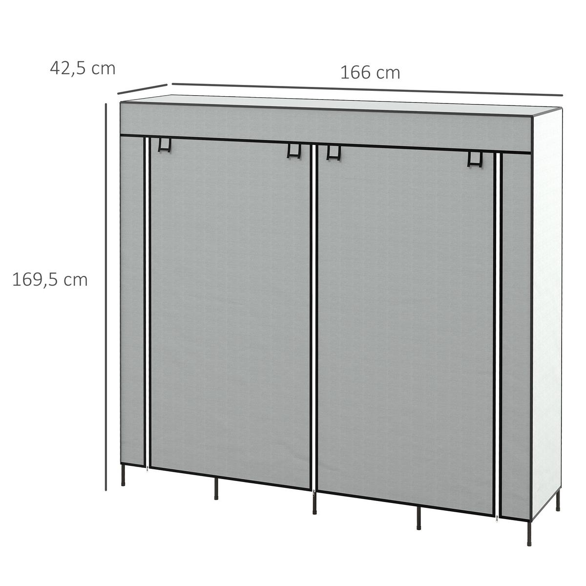 STOFFSCHRANK Kleiderschrank mit Kleiderstange, 10 Fächern, 4 Schubladen - Dunkelgrau, Textil/Metall (42.5/169.5/166cm) - HOMCOM