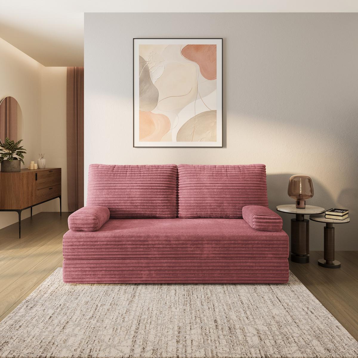 BETTSOFA SILAR aus Schaumstoff Kordstoff Rosa Schlaffunktion - Rosa, Textil (170/86/80cm) - MASSENO