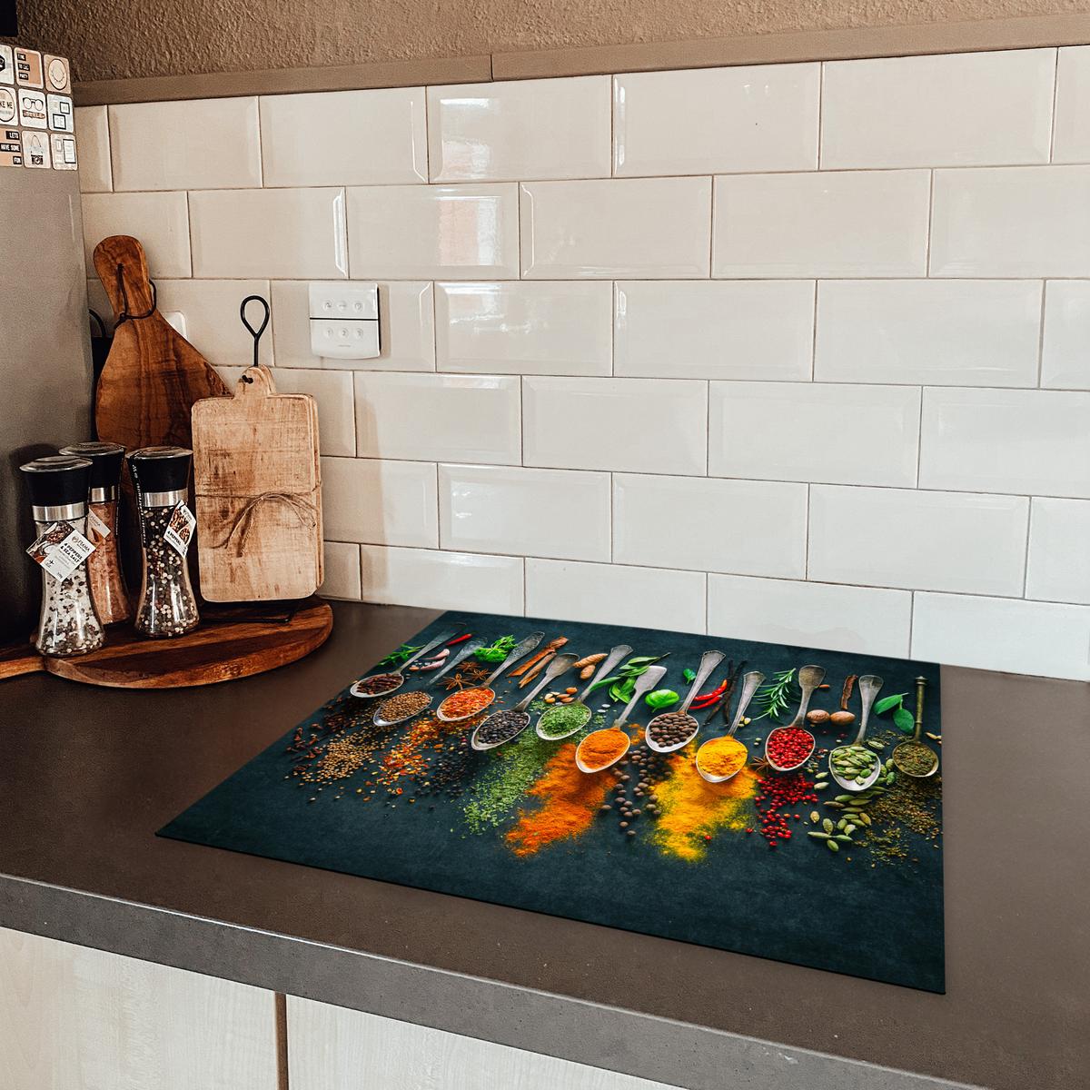 HERDABDECKPLATTE Kräuter - Gewürze - Löffel Ceranfeldabdeckung 59x52 cm - Multicolor, Kunststoff (59/52/0.2cm) - MuchoWow