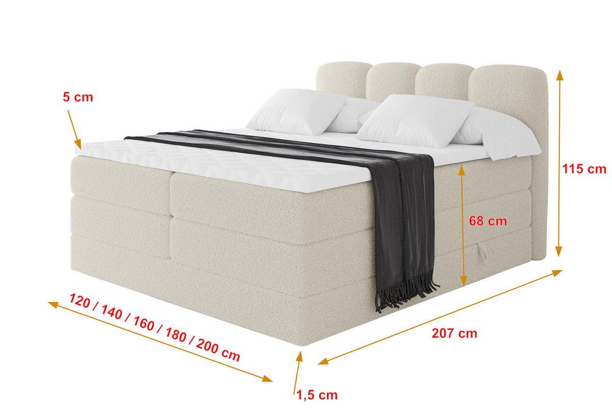 BOXBETT mit Matratze H3|H4 - NINA KING - 180x200 cm - Beige - Sandfarben, Holzwerkstoff (180/200cm) - ALTDECOR