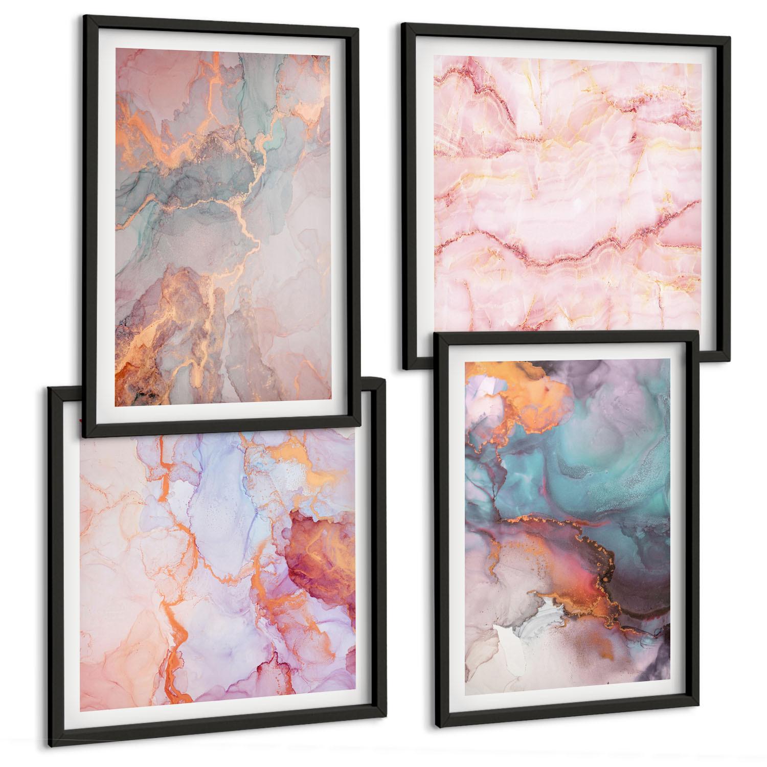 BILDER SET 4er Set - 50x50 cm & 40x60 cm Schwarzer Rahmen - Abstrakte Pastellmuster - Schwarz, Kunststoff (50/50cm) - TULUP