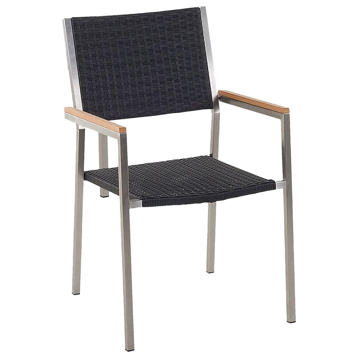 GARTENMÖBEL SET 6-Sitzer Keramik-Glas Granit Optik Rattan schwarz Cosoleto/Grosseto - Silberfarben/Schwarz, Glas - Beliani