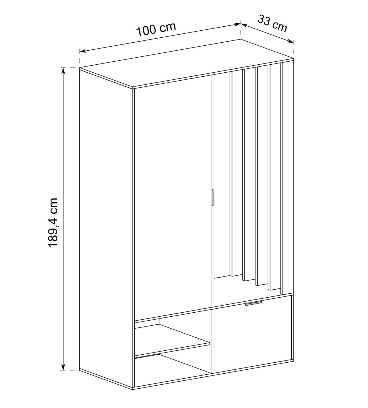 GARDEROBENSCHRANK Milanoir Stone Green 100/189,4/33 cm - Modern mit Spiegel - Grün, Holzwerkstoff/Kunststoff (100/189.4/33cm) - AX Living