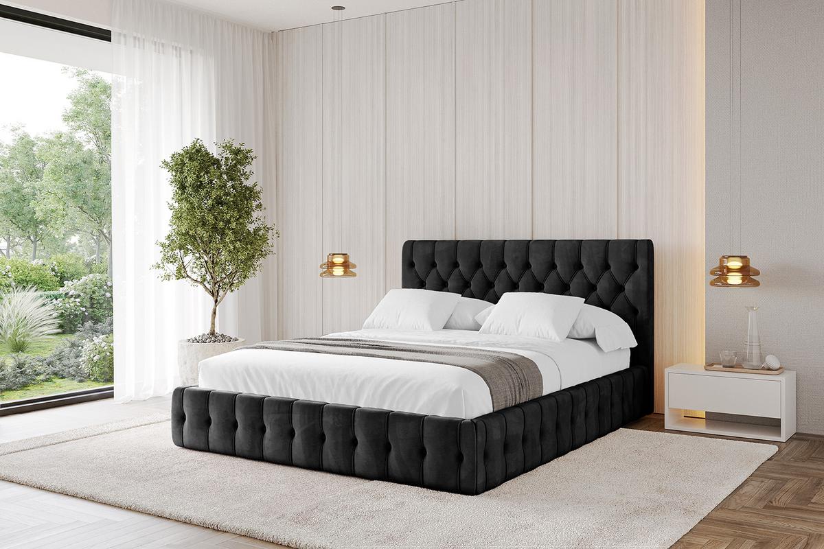 POLSTERBETT mit Bettkasten und Lattenrost, Bett mit Matratze H3/H4 - LARO 180x200 Schwarz - Schwarz, Holzwerkstoff/Textil (180/200cm) - ALTDECOR