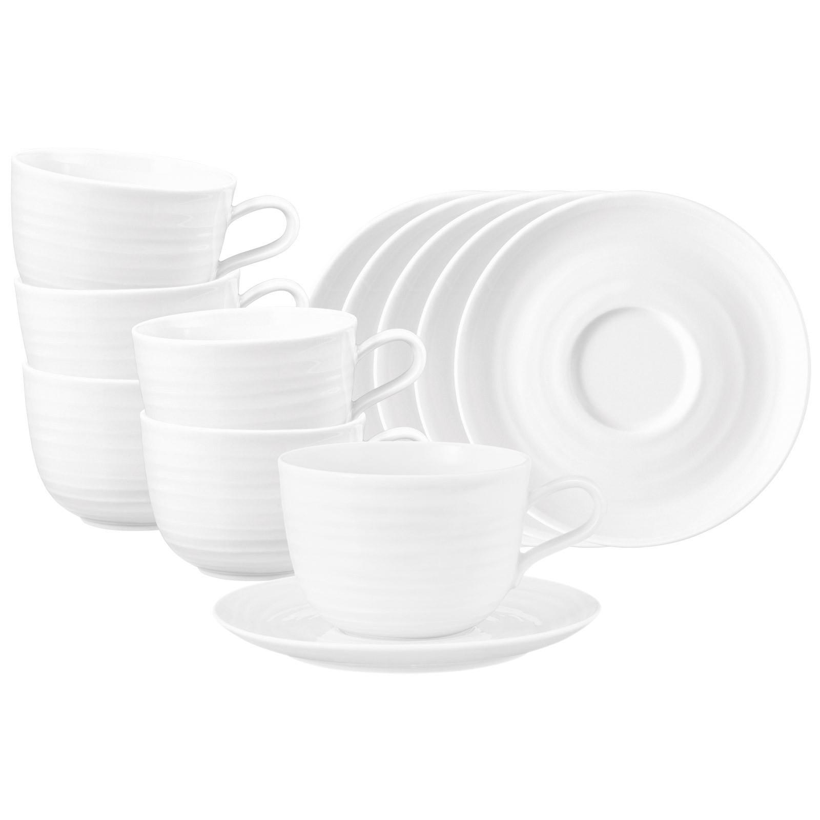 MILCHKAFFEETASSEN MIT UNTERTASSEN Terra Weiß 400 ml 6er Set - Weiß, Keramik (0.4L) - Seltmann Weiden