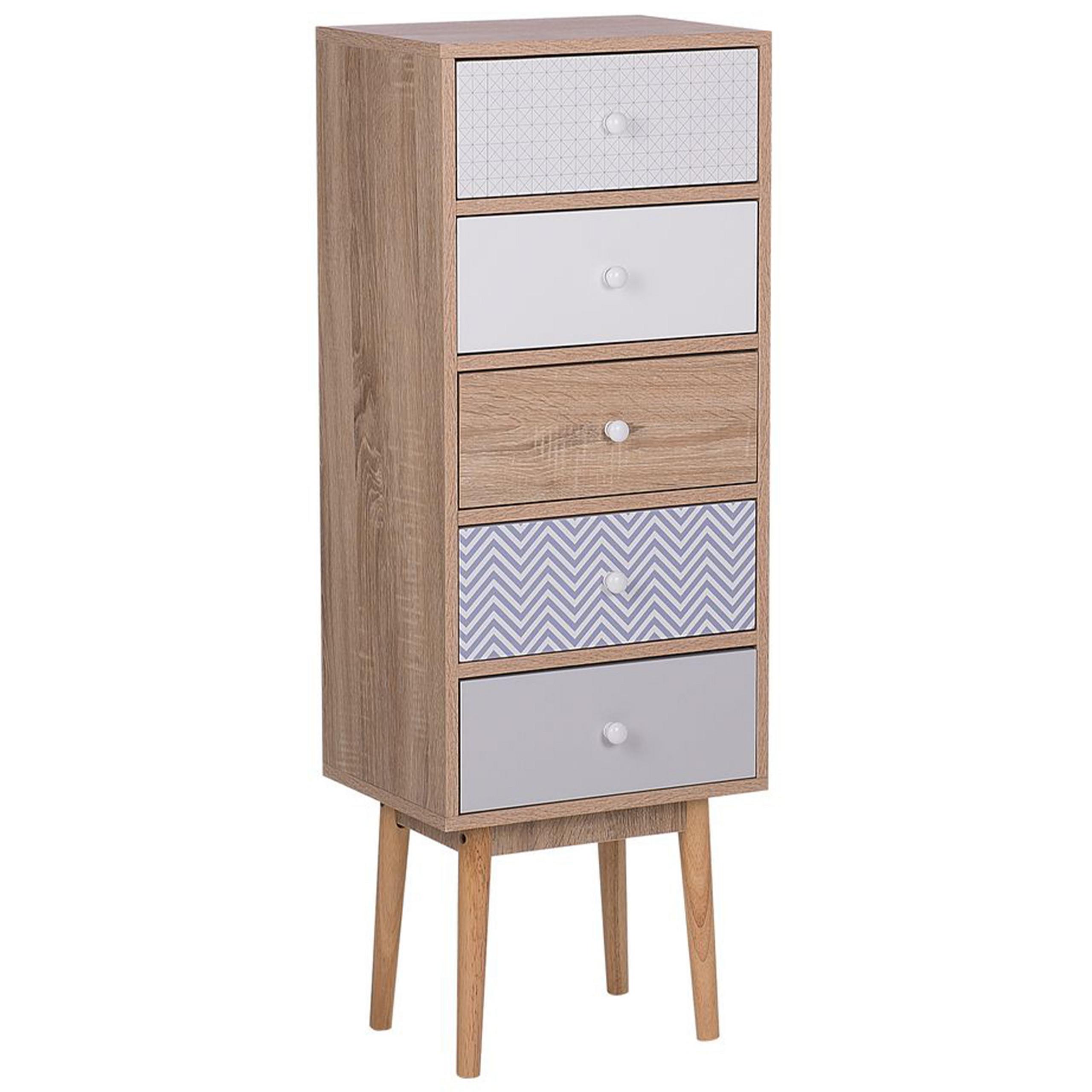 KOMMODE 5 Schubladen heller Holzfarbton/weiß Foley - Hellbraun/Blau, Holzwerkstoff (40/112/30cm) - Beliani