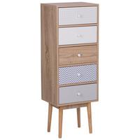 KOMMODE 5 Schubladen heller Holzfarbton/weiß Foley - Hellbraun/Blau, Holzwerkstoff (40/112/30cm) - Beliani