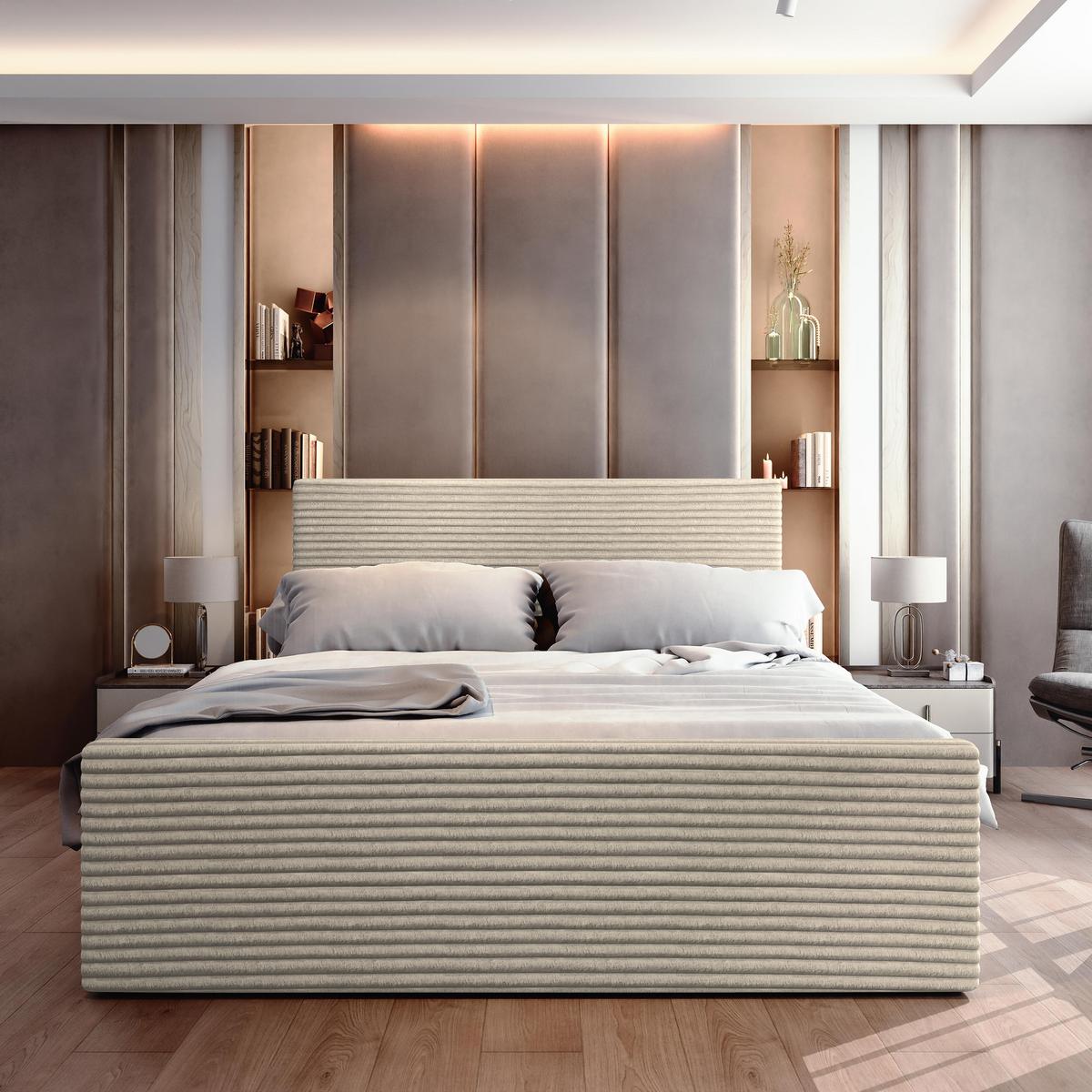 BOXBETT BRENTO 180x200 cm mit Matratze und Topper - Creme - Creme, Holz (180/200cm) - MASSENO