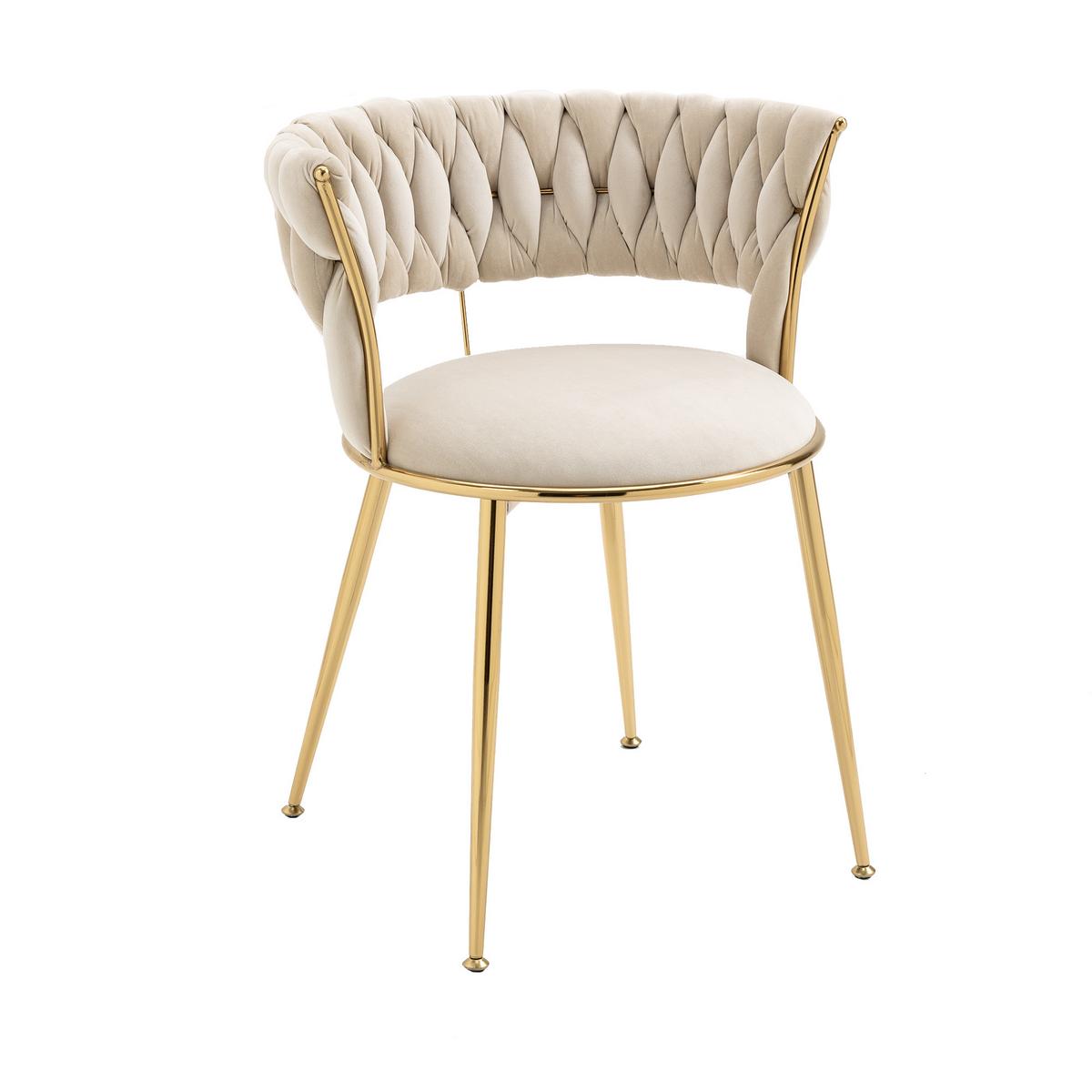 ESSZIMMERSTUHL 2er Set Samt Ivory & Gold mit geflochtener Rückenlehne - Magnolie, Textil (57/70/43cm) - Urban Meuble