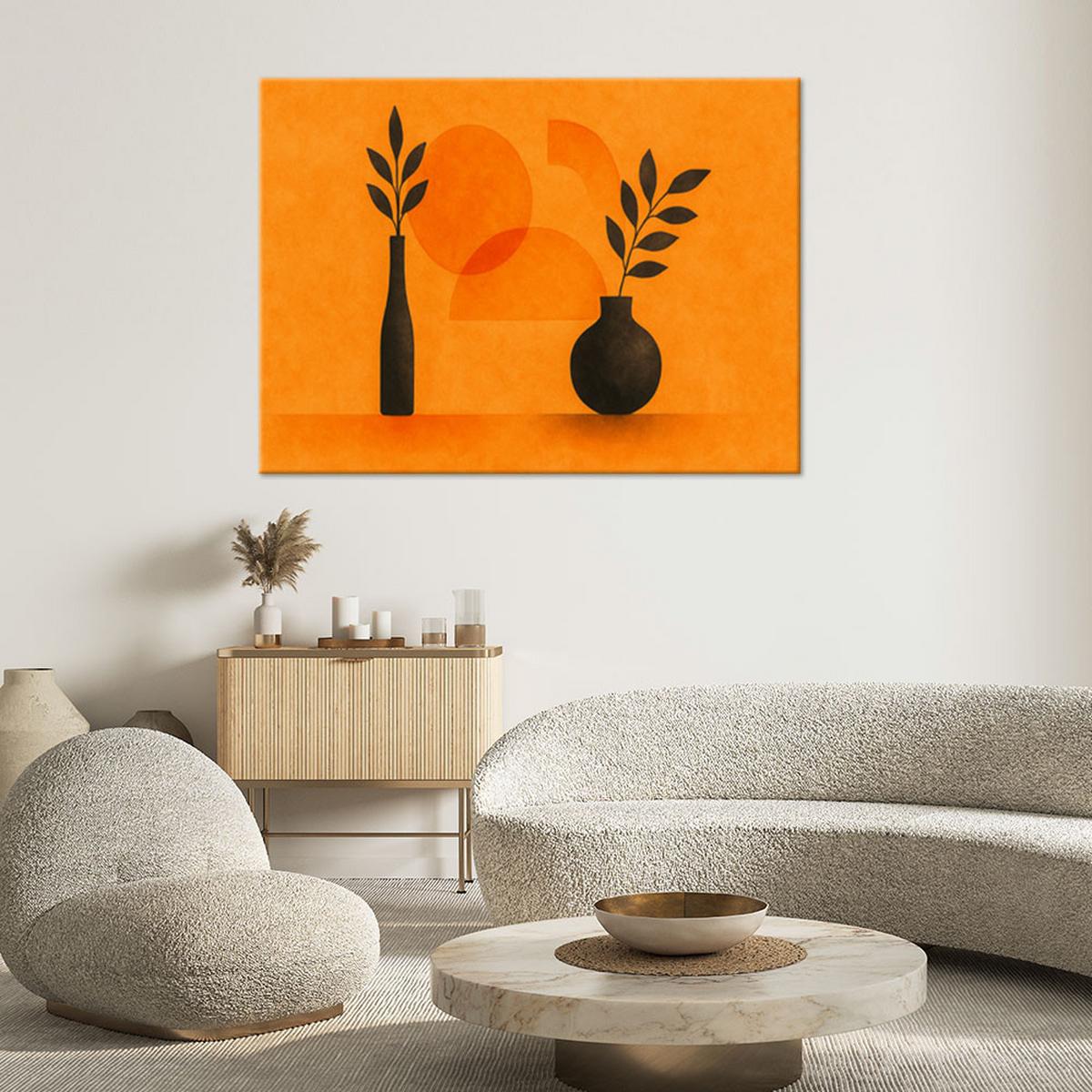 LEINWANDBILD Vasen Blätter Minimalismus 60x40cm - Orange, Textil (60/40cm) - Feeby
