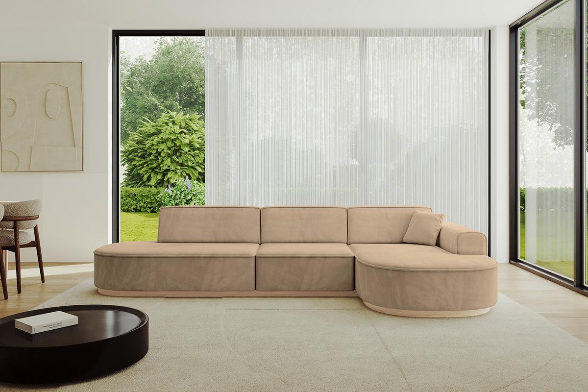 ECKSOFA Ottomane Rechts MARI-L2-v1 - 328x171x83 cm Taupe Velours - Taupe, Holzwerkstoff/Textil (171/328cm) - ALTDECOR
