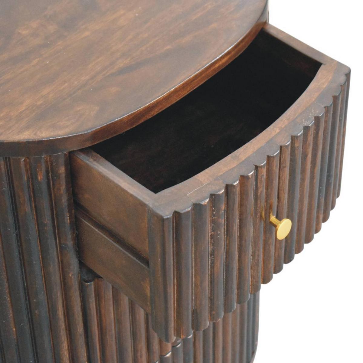 NACHTKASTEN Geschwungen Geriffelt, 3 Schubladen, Dunkelbraun - Dunkelbraun/Messingfarben, Holz/Metall (45/57/35cm) - Artisan Furniture