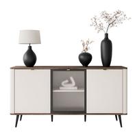 KOMMODE auf Füßen AUTUMN 2D1W mit Glasfront, Kaschmir / Nussbaum - Beige, Holzwerkstoff (160/82/40cm) - Lookway