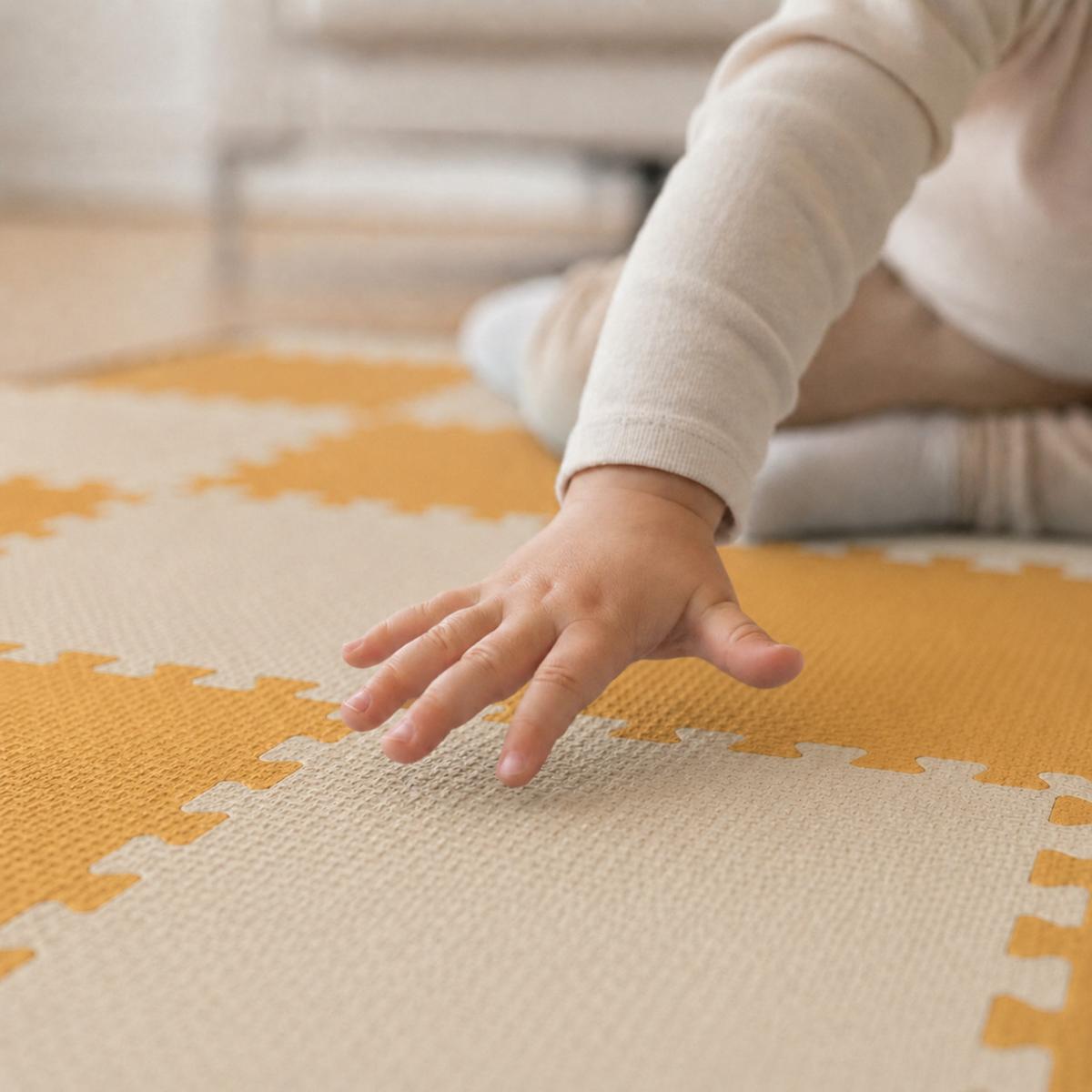 SPIELMATTE ab Null - 180/90/1 cm Puzzlematte Beige - Beige/Gelb, Kunststoff (30/30cm) - Littletom