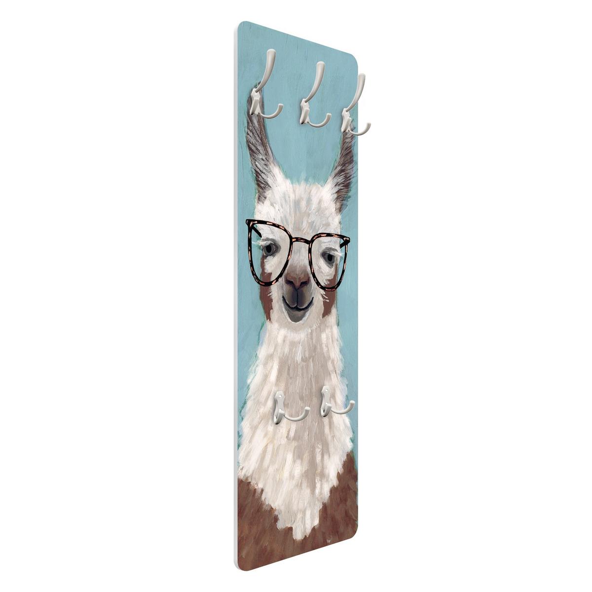 WANDGARDEROBE - Lama mit Brille II 34/105 cm - Blau, Holzwerkstoff (34/105/1.6cm) - Bilderwelten