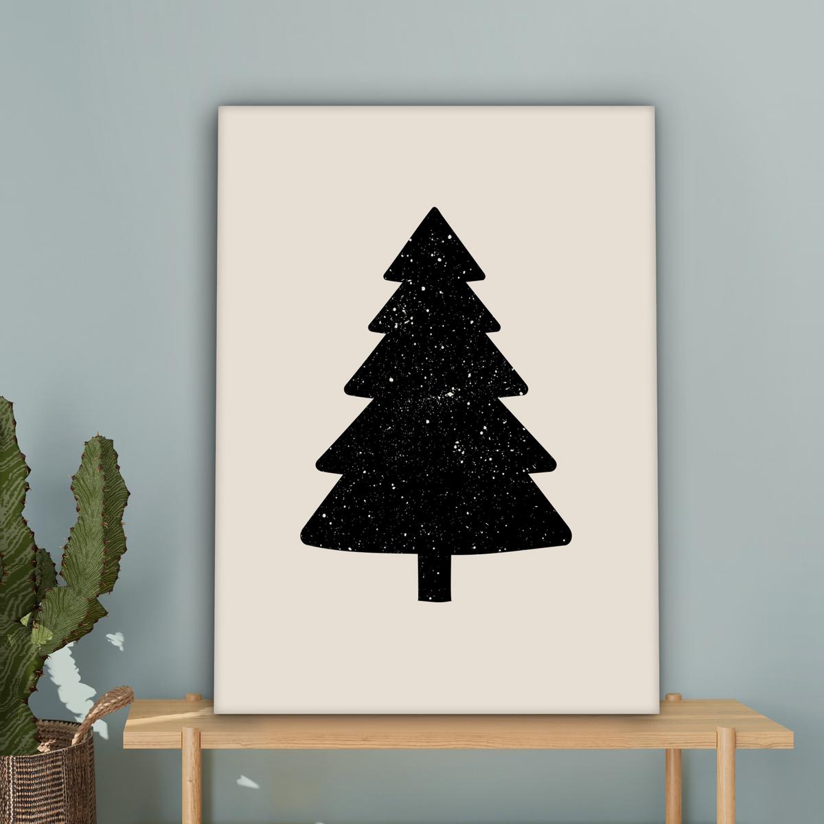 LEINWANDBILD Weihnachtsbaum - Schwarz - Urlaub - Beige Wandbild Wohnzimmer 60x80 cm - Schwarz, Textil (60/80cm) - MuchoWow