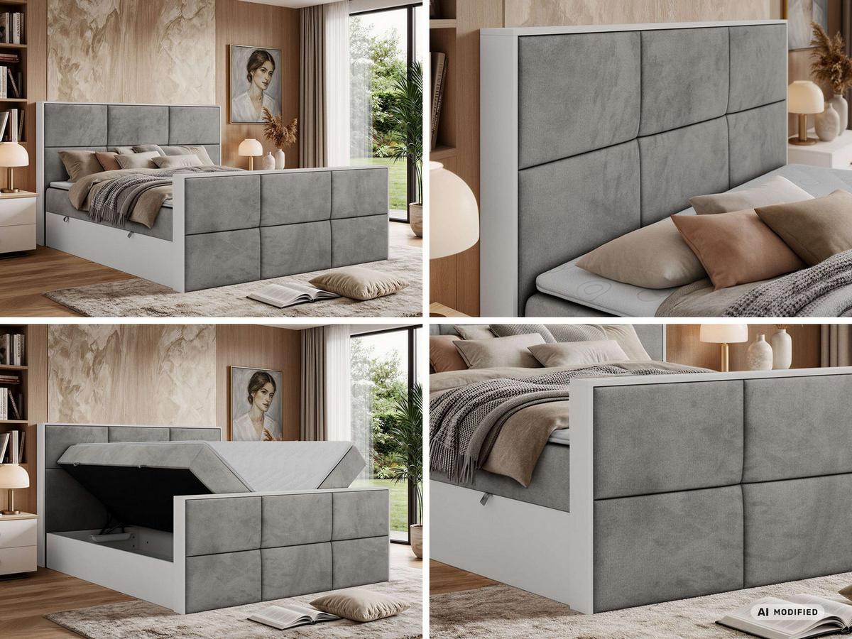 BOXBETT DELVIT DUO 140/200 - Hellgrau Velvet - Topper Visco - H3 - Hellgrau/Schwarz, Kunststoff/Textil (140/200cm) - MKS