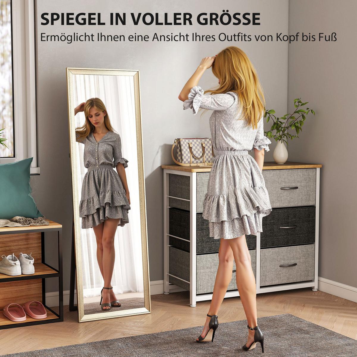 GANZKÖRPERSPIEGEL 160 x 50 cm Rechteckig Standspiegel mit Metalloptik Gold - Goldfarben, Kunststoff (50/160/4cm) - HOMCOM