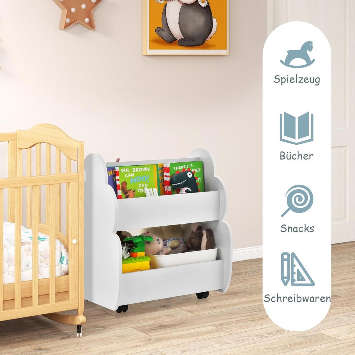 BÜCHERREGAL Kinder Auf Rollen Weiß - Weiß, Holz (52/64/47cm) - COSTWAY